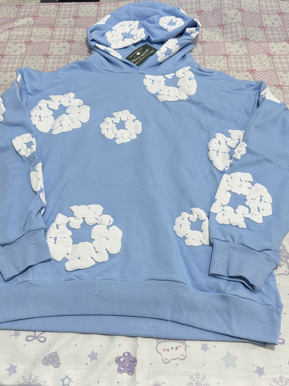Denim Tears "Cotton Wreath" All-Over Print Hoodie (Light Blue)